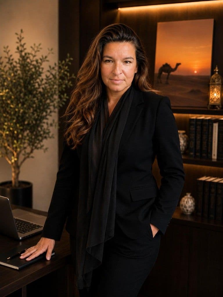 Professional portrait of Dr Leah Fox in a modern office setting